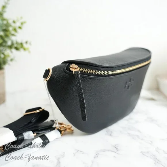NWT Tory Burch Thea Black Pebbled Leather Belt Bag Fanny Pack 165917 - Picture 4 of 8